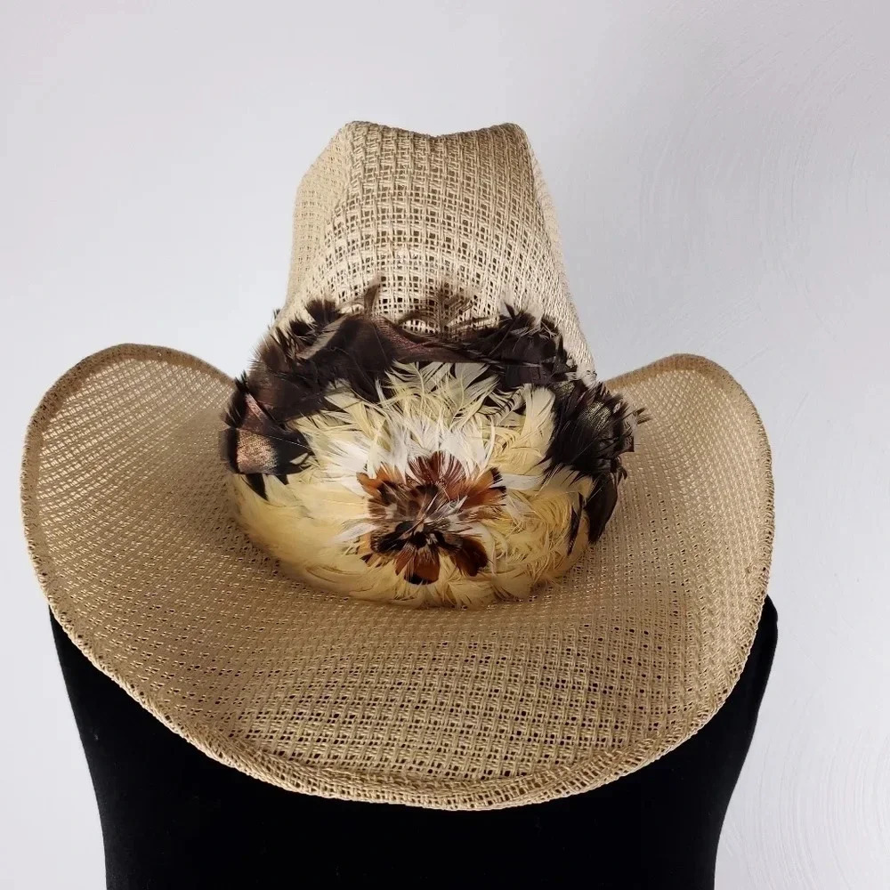 JMG Hats Straw and feathers US size 6 5/8